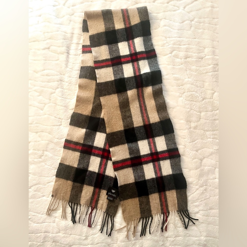 PHENIX PLAID PRINT
CASHMERE FRINGE TRIM CAMEL MULTI SCARF
